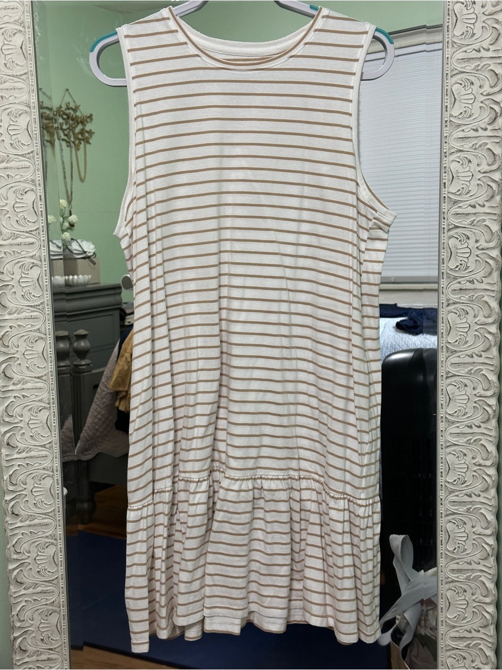 Sonoma Striped Sleeveless Ruffle Hem Dress — White & Tan | Size XXL